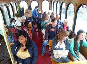 Passengers inside a trolley