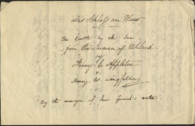 Handwritten translation of "The Castle by the Sea" by Uhland, translated by Fanny Appleton and Henry Longfellow