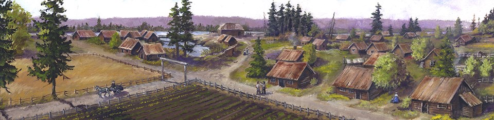 Artist's rendering of the Fort Vancouver Village.