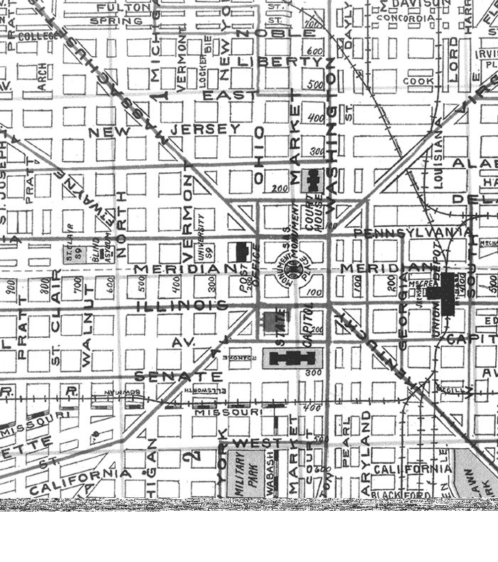 Map of area surrounding Walker's store in Indianapolis.