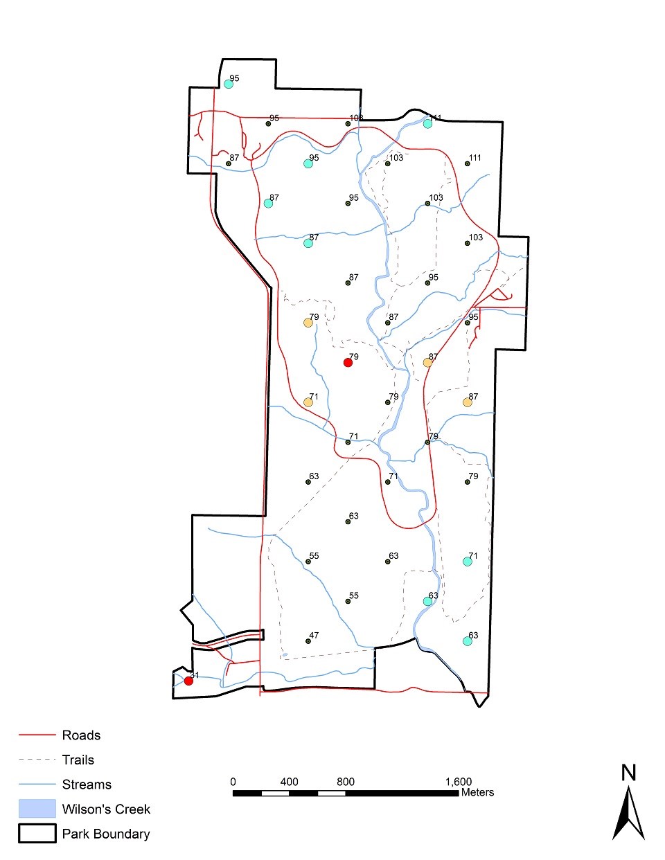 Hot Spot Analysis Map of Wilson's Creek Volunteer Bird Data