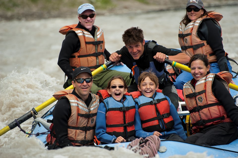 Group on a river raft