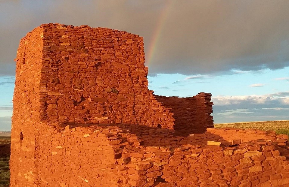WUPA Wukoki Pueblo Rainbow over pueblo ruins