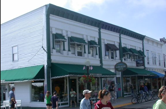 William G. Preston building White building with green awnings.