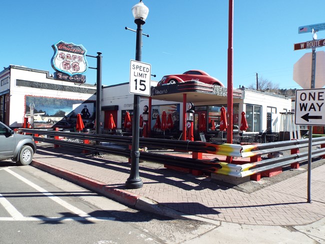 The Old Mobil Gas Station (now Cruiser’s Route 66 Café) - was built in 1930 and is located at 233 W Route 66 in Williams, Arizona. Photo By Marine 69-71, CC BY-SA 4.0, https://commons.wikimedia.org/w/index.php?curid=76276572 The Old Mobil Gas Station (now Cruiser’s Route 66 Café) - was built in 1930 and is located at 233 W Route 66 in Williams, Arizona. Photo By Marine 69-71, CC BY-SA 4.0, https://commons.wikimedia.org/w/index.php?curid=76276572