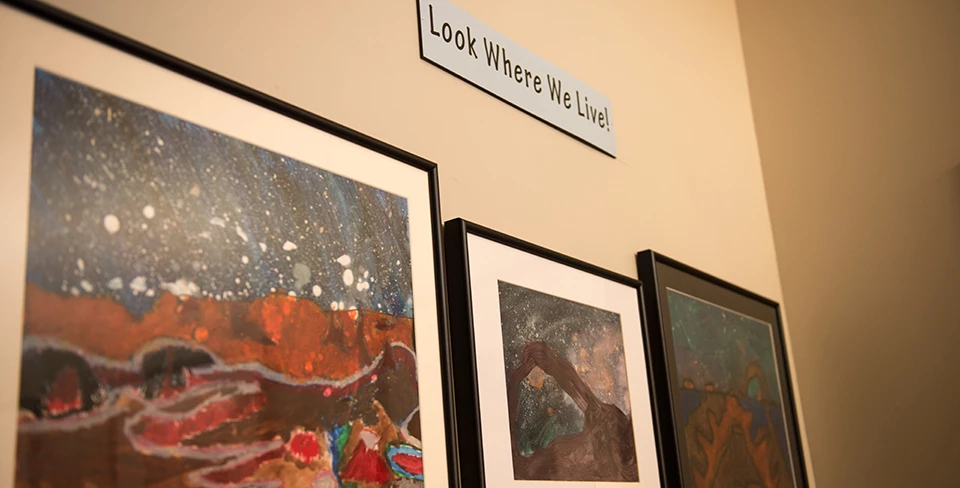 framed paintings hang on a wall with the title Look Where We Live above them