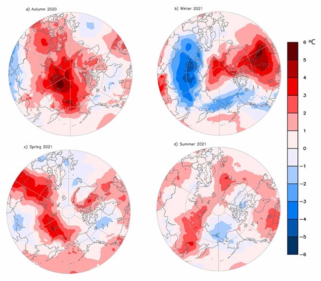 Air temp anomalies in the Arctic.