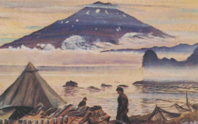 aleu 1 painting of fog swirling around a volcano