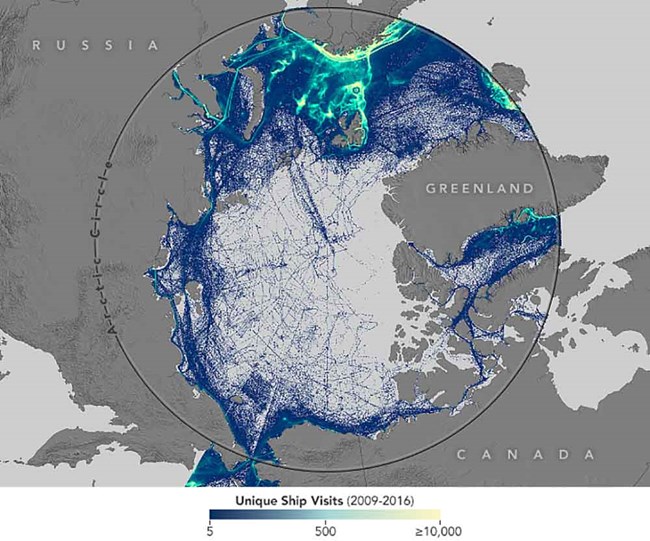 arc21_soundscape_stafford_web Polar projection map of circumpolar ship traffic that impacts marine soundscapes.