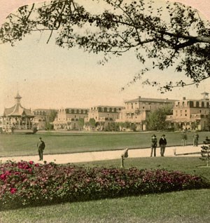 View of bandstand and barracks