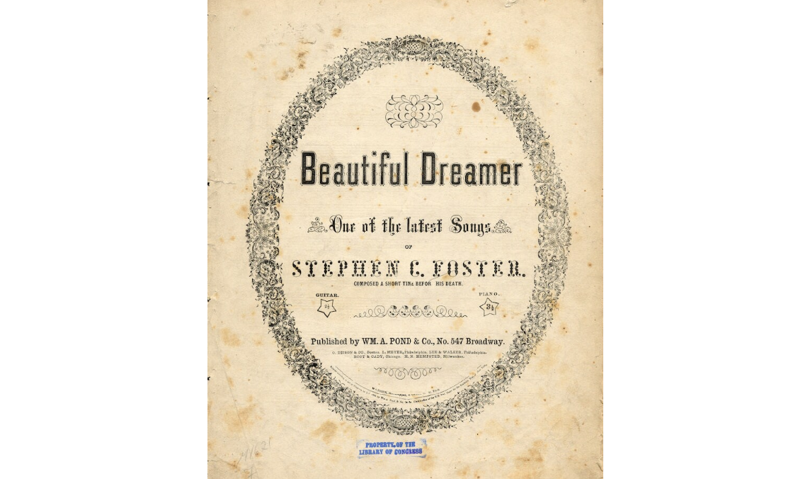The cover of a music book. On the cover is "Beautiful Dreamer."