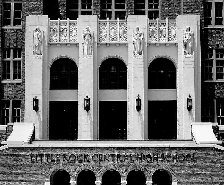 Front entrance of high school - Little Rock Central High School. (Photo by Cindy Momchilov/Camera Work, Inc.) Front entrance of high school - Little Rock Central High School. (Photo by Cindy Momchilov/Camera Work, Inc.)