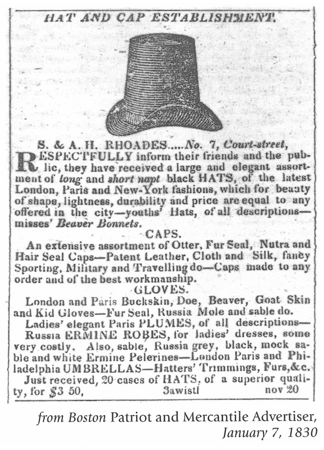 Newspaper clipping with image of a hat and description of prices.