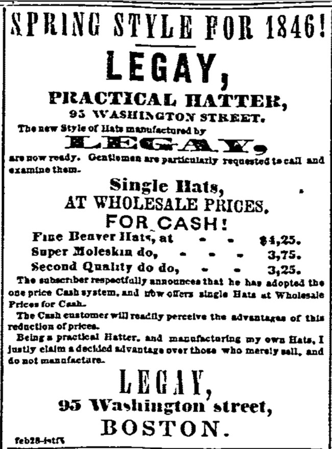 Newspaper clipping describing prices for "Spring Style for 1846!"