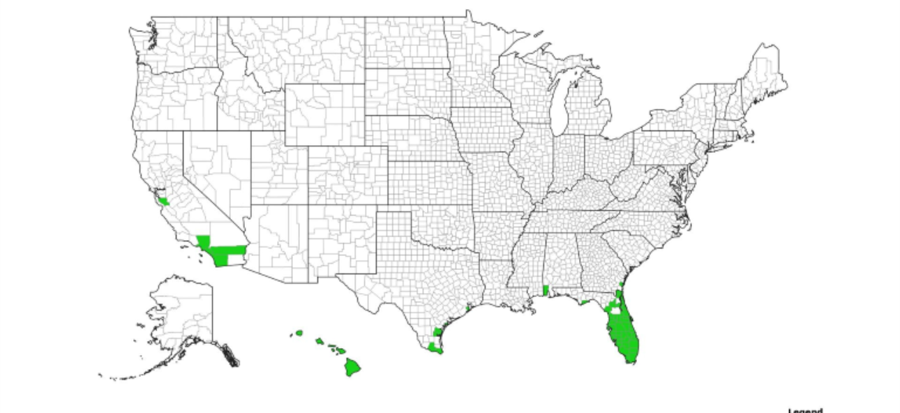 Map of Brazilian Pepper range