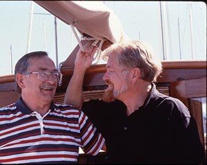 bt photo Brooks Townes and Peter Bowen aboard one of the three boats that transported occupiers in 1969.