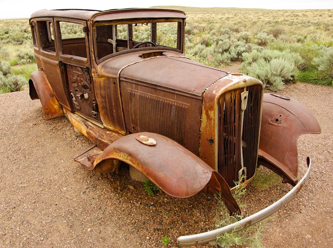 Historic 1932 car. rusted over. NPS photo