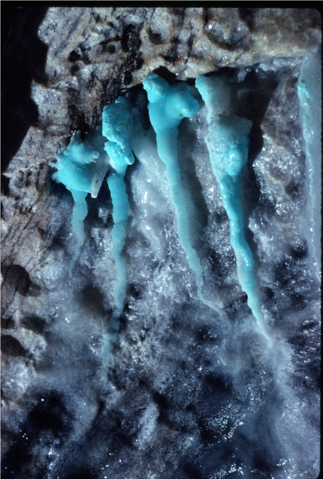 blue mineral deposit on a cave wall