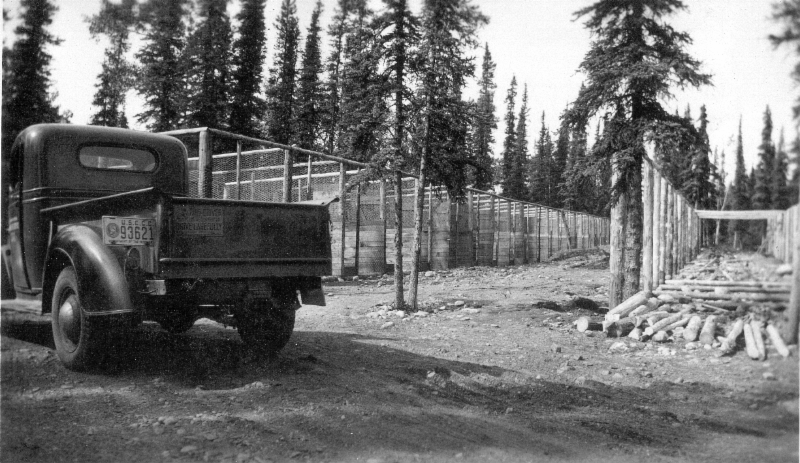 ccamp 5 1930s era pick up truck near chain link fencing