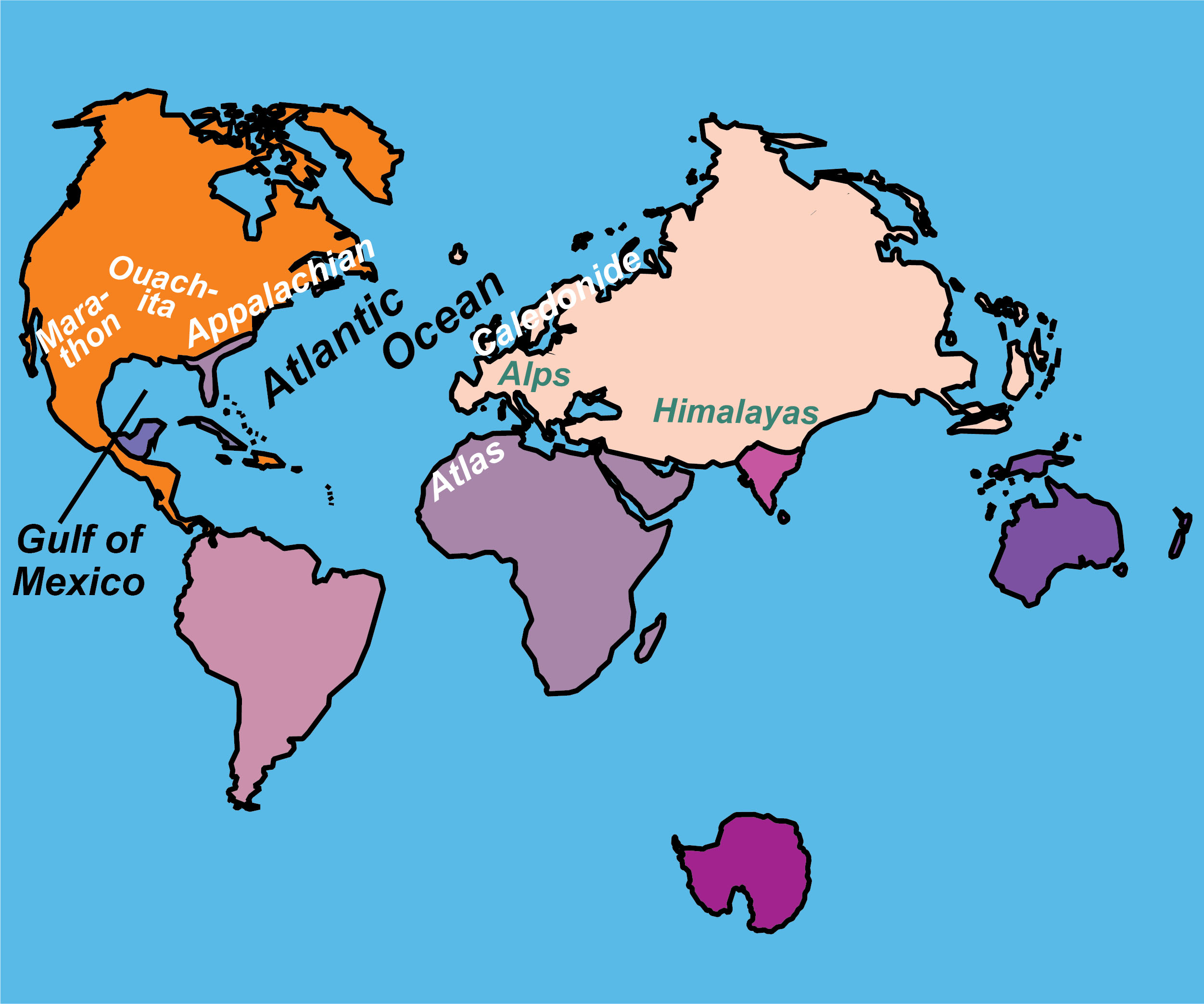 alps mountains on world map