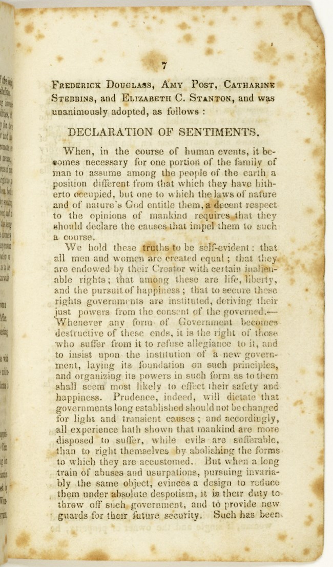 dec of sentiments loc copy Image of the text of the Declaration of Sentiments, from the Library of Congress