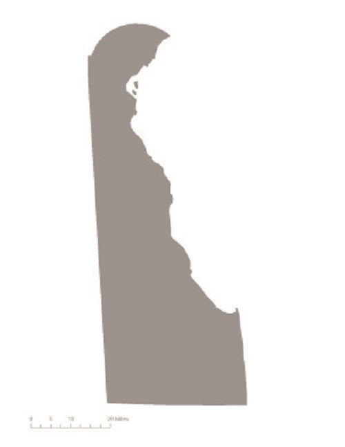 Delaware depicted in gray – indicating that it was not one of the original 36 states to ratify the 19th Amendment. CC0