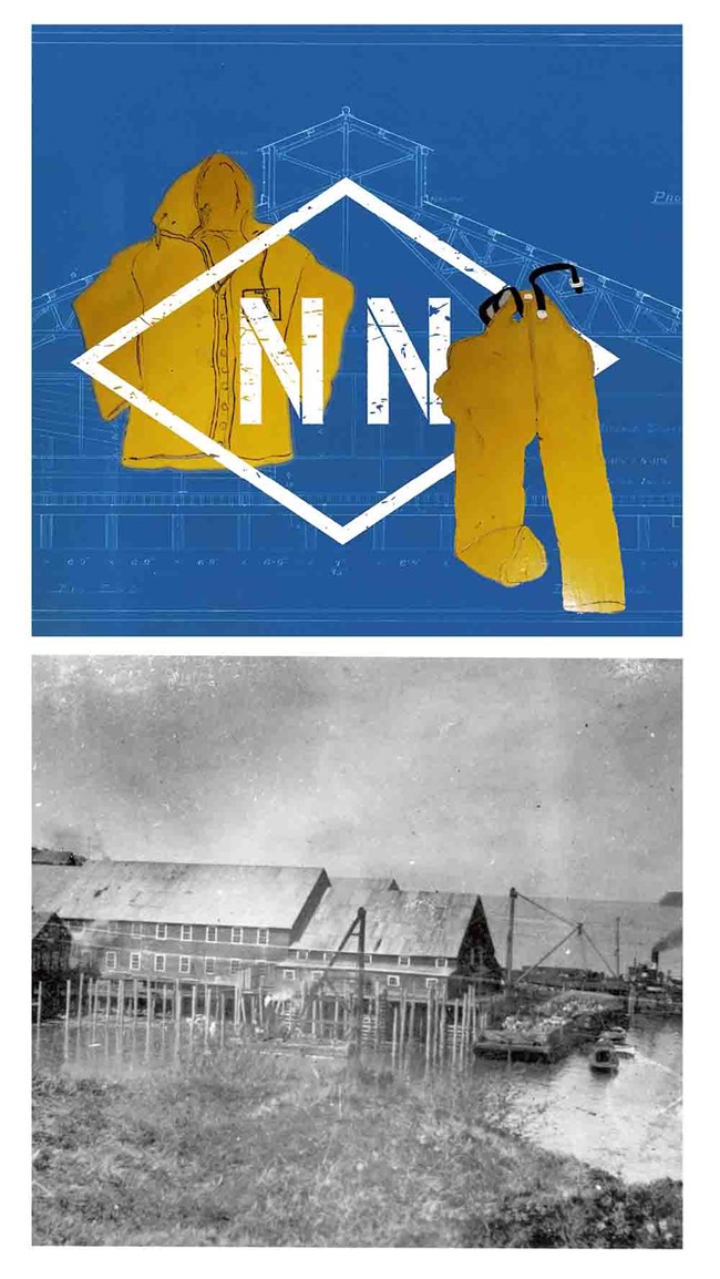 Two stacked photos: the top is a logo for the DIamond NN Cannery History Project, below is a historical photo of the cannery.