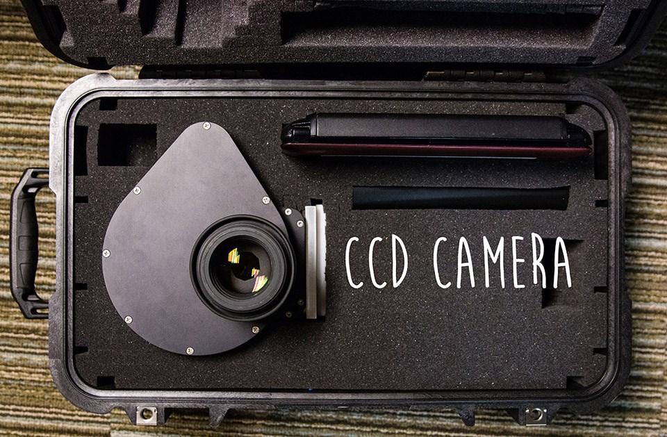leiwei_deskdigs_ccdcamera teardrop shaped camera inside a large padded briefcase