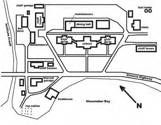 Line drawn map of  buildings and roads