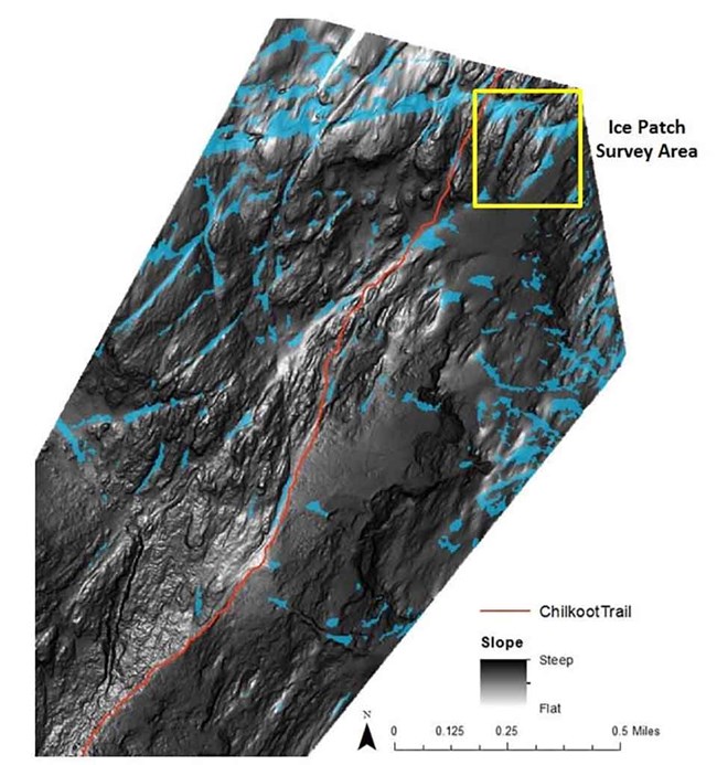 A map of the ice fields identified for archaeological exploration.