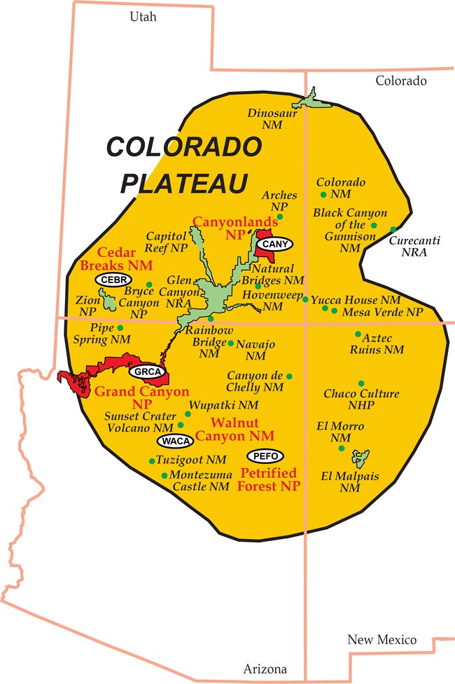map colorado plateau with nps sites and states labeled