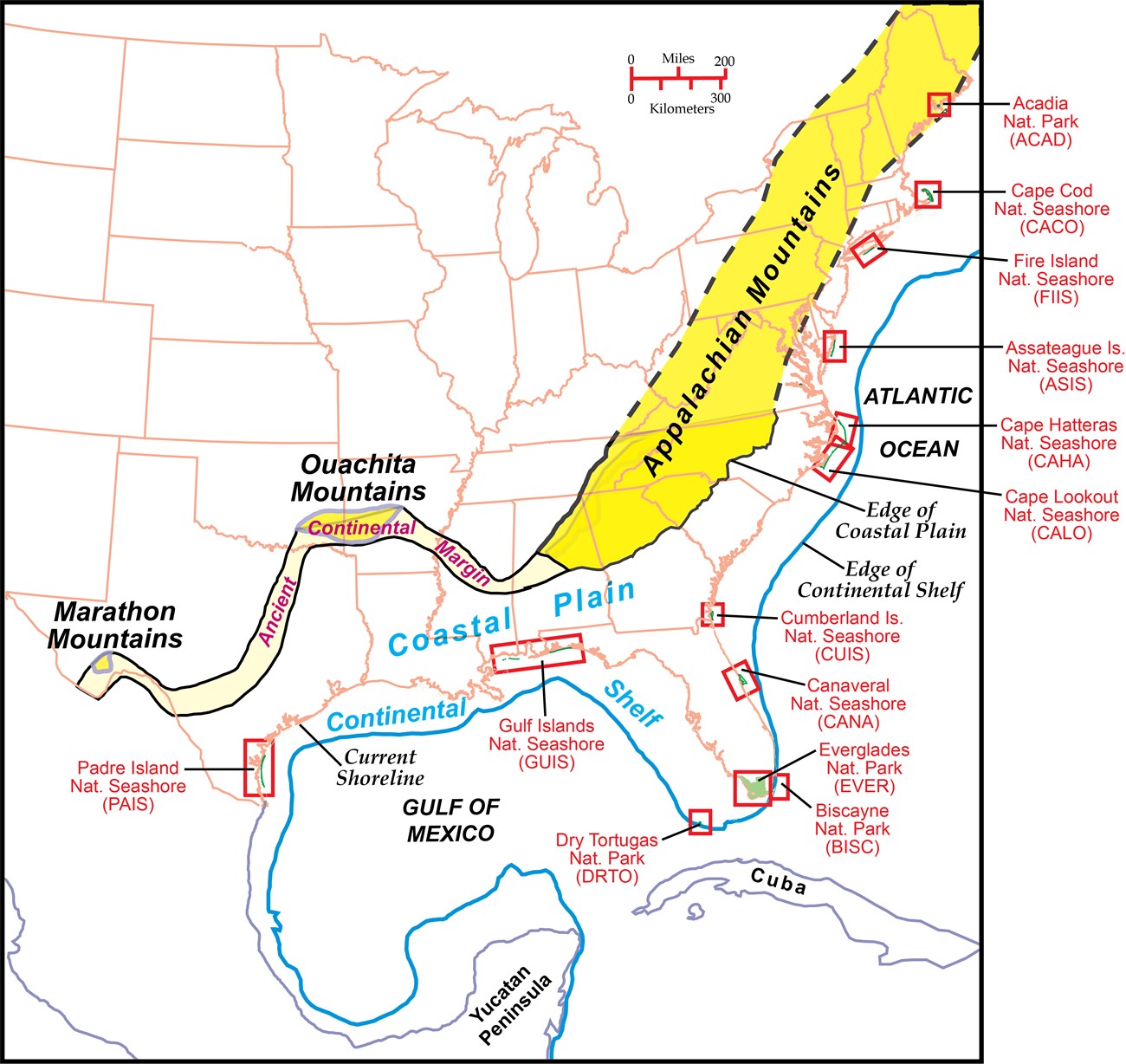 map of eastern united states showing nps sites