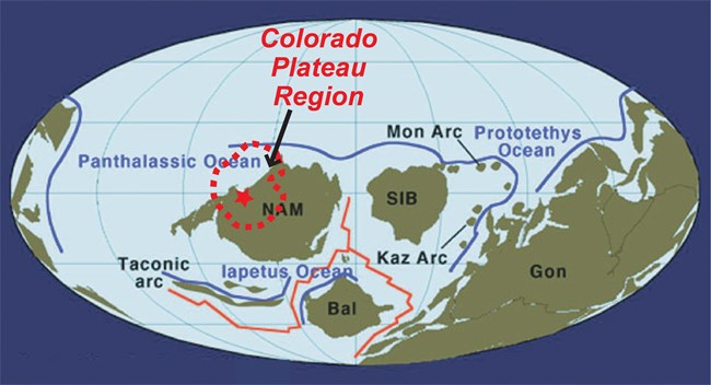 worlld map plate reconstruction of the paleozoic 500 million years ago
