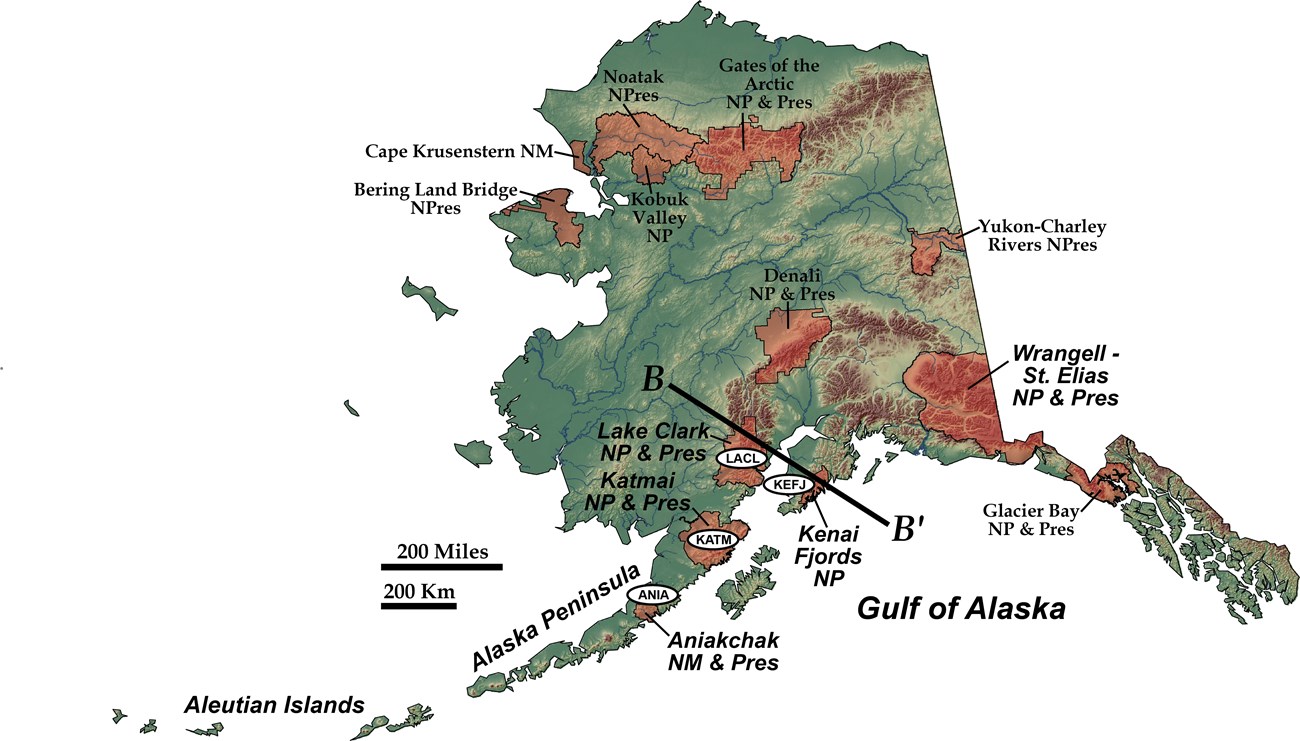shaded relief map of alaska showing nps units