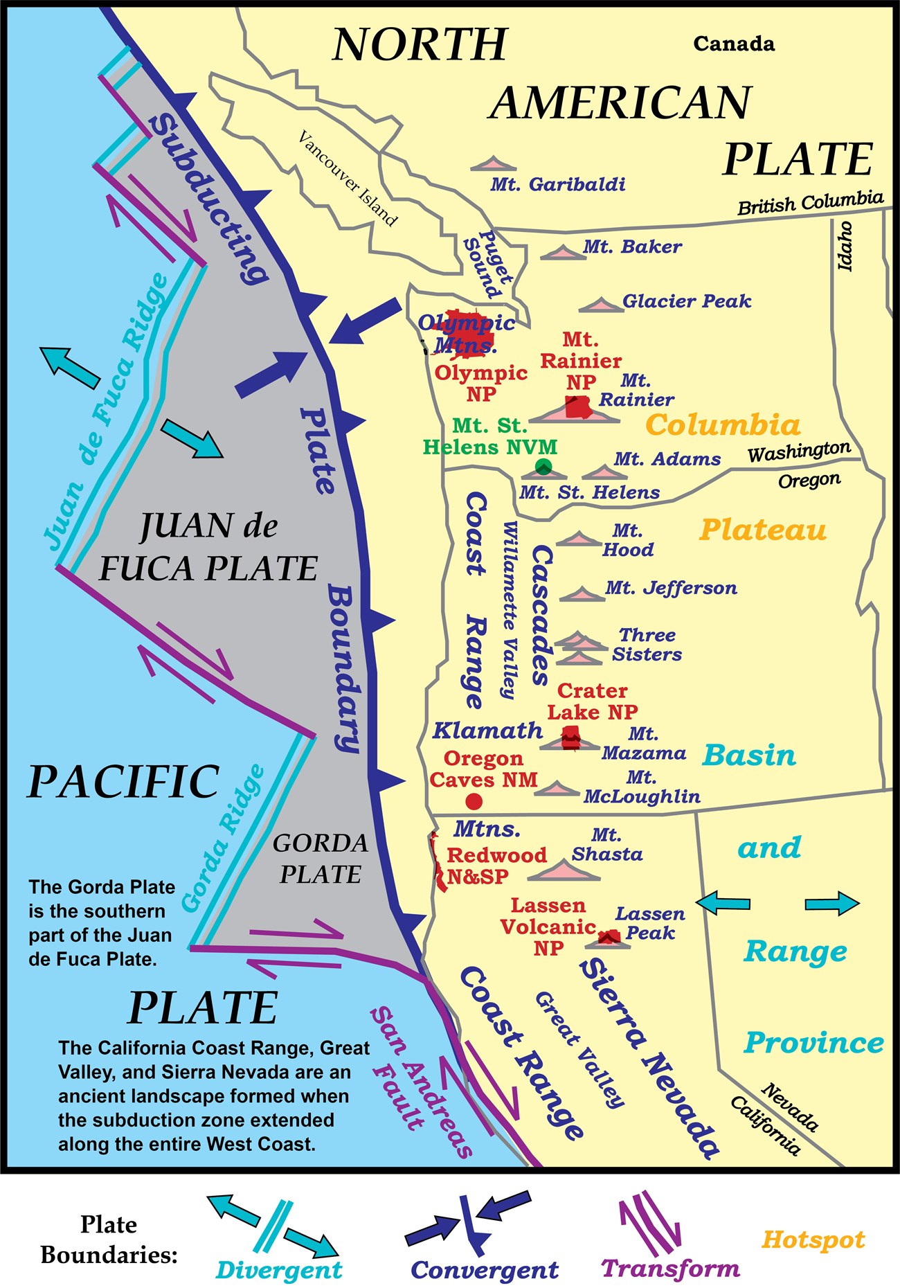map of the northwest united states showing tectonic plates and volcanoes