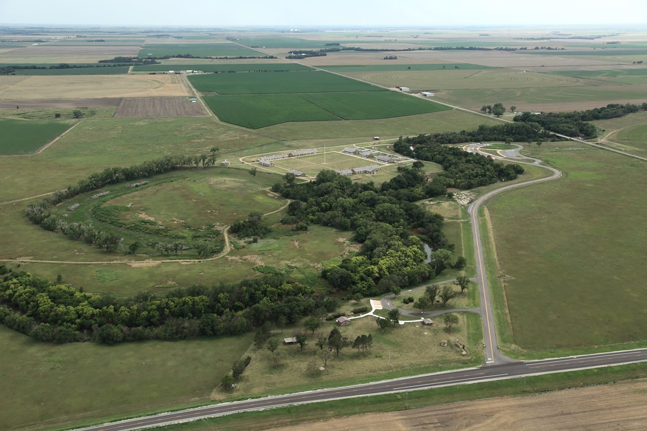 aerial view of river and oxbow