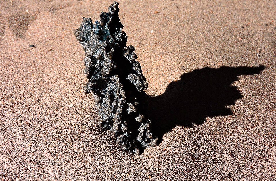 Fulgurite (sand fused by lightning) in sand dunes