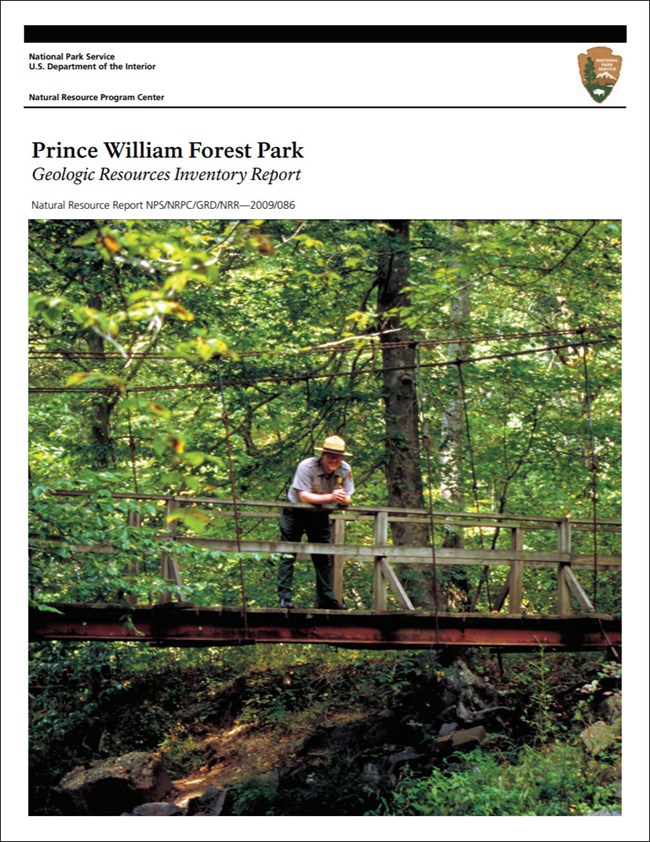 link to park gri report download site image of gri report cover with photo of ranger on bridge