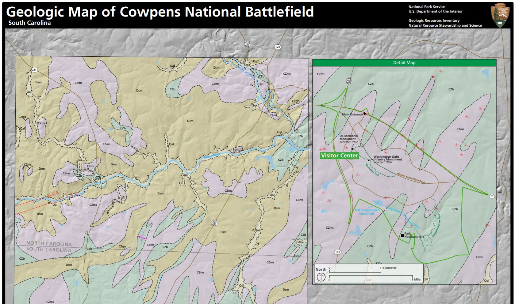 NPS Geodiversity Atlas—Cowpens National Battlefield, South Carolina (U