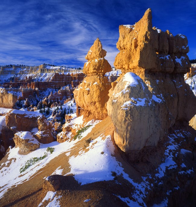 hoodoo with snow