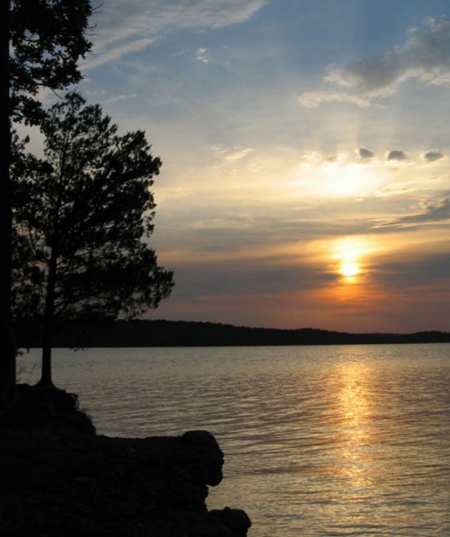 sun over lake