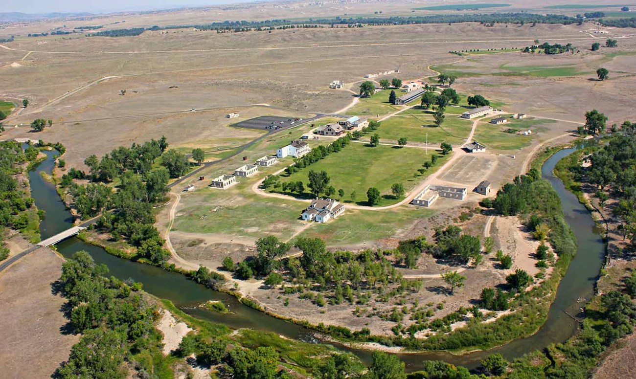 aerial view of fort and river bend
