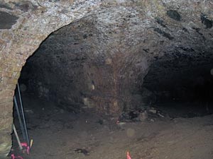 Inside of tunnel where two sections join in a 'Y'.