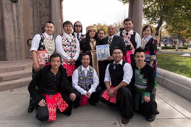 Photo of a group of Hmong at a celebration, by Carol Highsmith. Coll. LoC