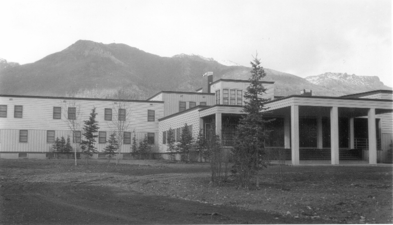 a small hotel situated among spruce trees