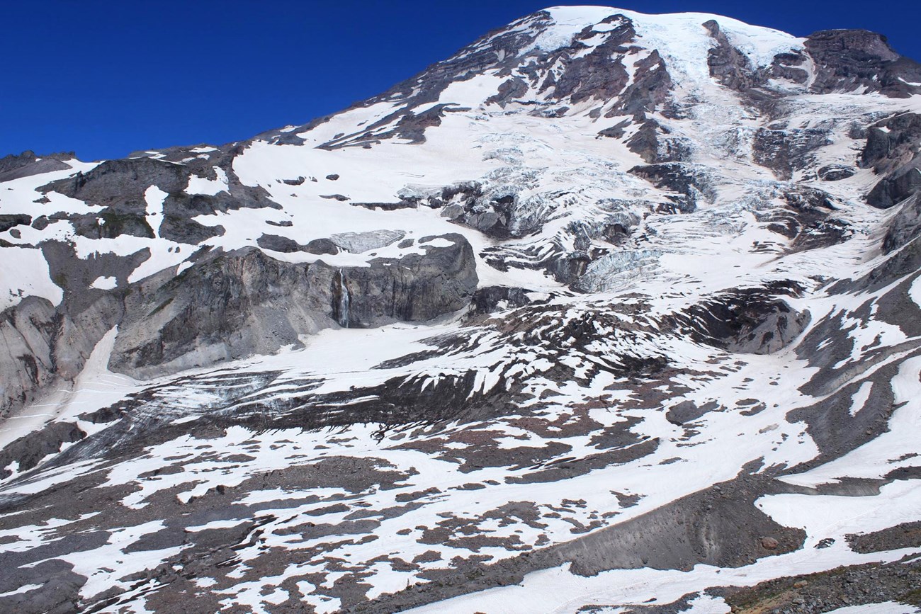 View of upper Nisqually Glacier on a sunny summer day