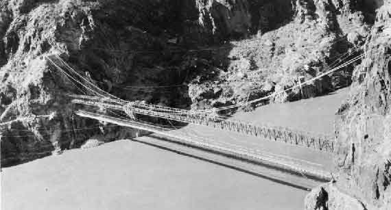 A cable bridge across the Colorado river. A cable bridge across the Colorado river.