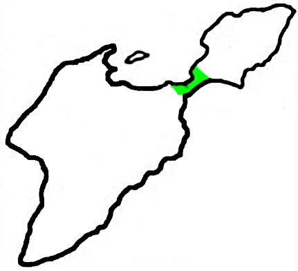island map outline Black outline of South Bass Island. Green section marks the isthmus of the island and location of the Memorial