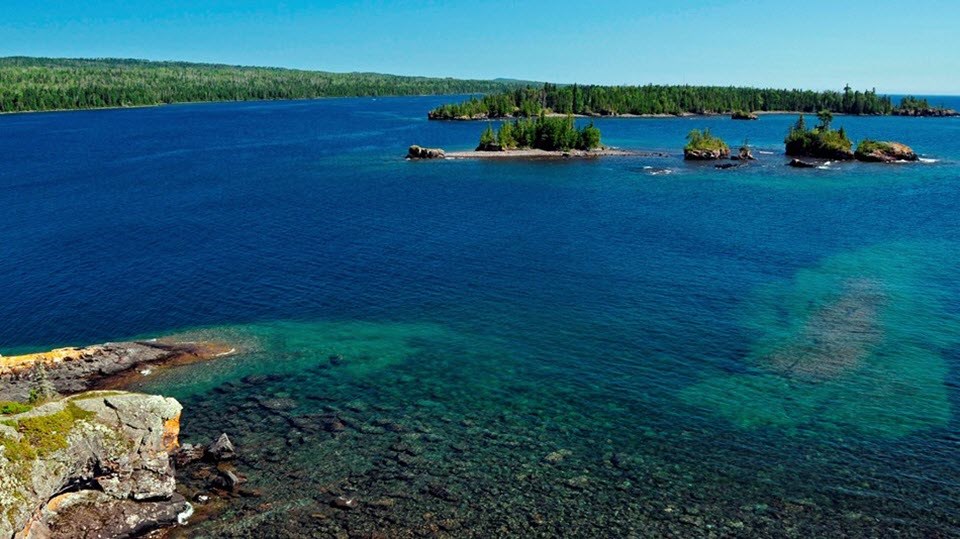 Isle Royale National Park View of several small islands off the shore of Isle Royale National Park