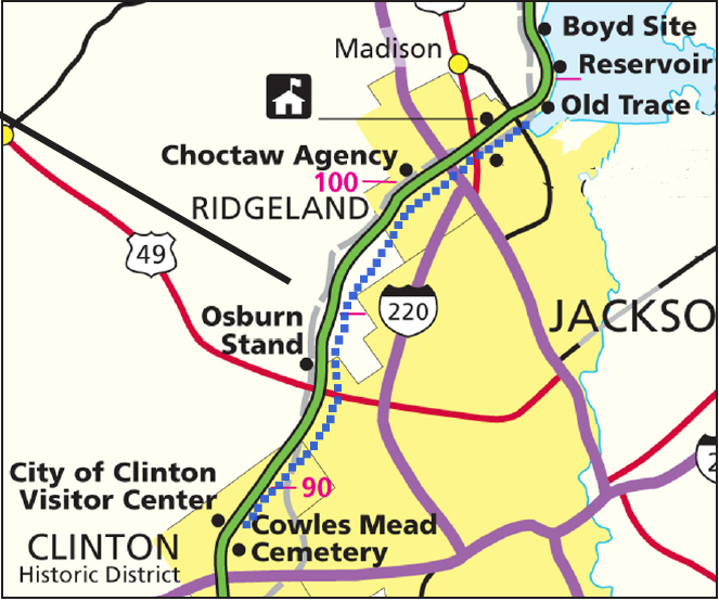 a map of Jackson, MS Section of the Natchez Trace Parkway